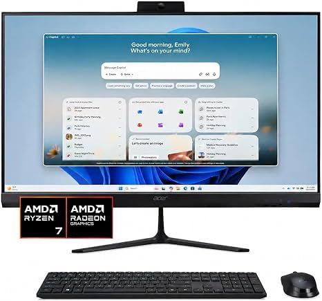 Image of Acer Aspire 27 inch All-in-One Desktop Computer • 8-core AMD Ryzen 7 5825U • 32GB RAM • 2TB SSD • Office 365 for The Web • HDMI + DisplayPort, Wi-Fi 6E • Wireless Keyboard & Mouse • Windows 11