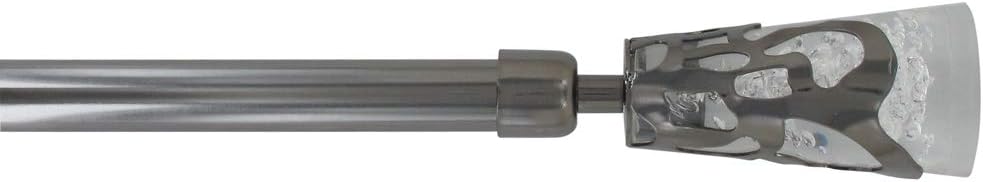 Adjustable Single Curtain Rod 50"-82" with Crystal-Look Finials and Brackets, Silver