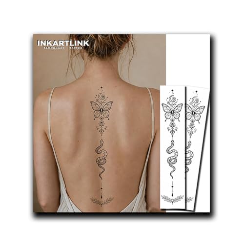 INKARTLINK 2PCS Butterfly Snake Spine Temporary Tattoo Realistic Waterproof