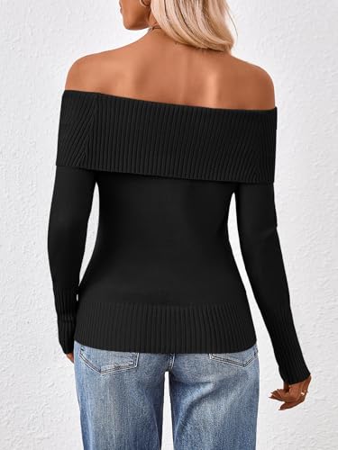 Trendy Queen Off The Shoulder Sweater for Women Cute Fall Going Out Tops Pullover Knit 2025 Sexy Date Night Outfits4