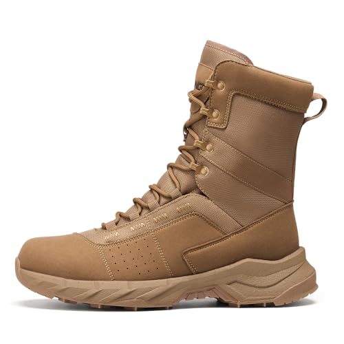 NINGO Mens Military Tactical Boots Lightweight Comfortable Water-Resistant Combat Army Boots for All Day Non Slip Hiking Rucking Footwear for Hunting Survival Wilderness Mocha Brown 11