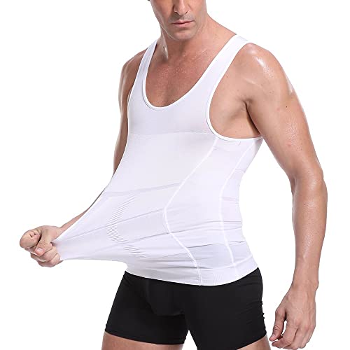 FONCBIEN Compression Vest Men, Slimming Mens Vests Seamless and Comfortable Compression Tops for Men Belly Fat Burner Tummy Control (x_l, Regular, Regular, White)