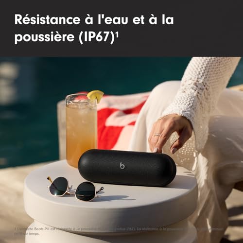 Beats Pill – Enceinte sans Fil Bluetooth et Recharge Mobile Via USB-C – Jusqu'à 24 Heures d'autonomie, résistance à l'eau (IP67), compatibilité Apple et Android, Microphone intégré – Noir Mat