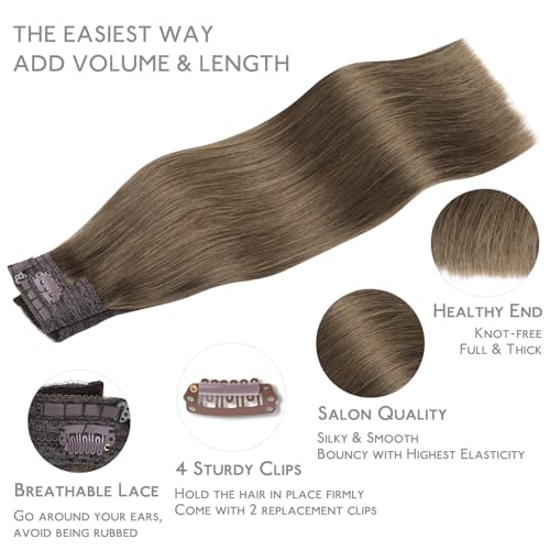 Image of WENNALIFE Wire Hair Extensions Real Human Hair 22 inch 150g Muted Light Brown Brunette Remy Hair Invisible Transparent Wire Straight Reusable Natural Easy to Apply Reusable for Volume
