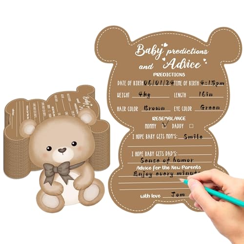 50 Pcs Teddy Bear Baby Shower Game Set Prediction and Advice Cards We Can Bearly Wait Baby Shower Decorations Bear Best Wishes Gender Neutral Game Party Activity Supplies