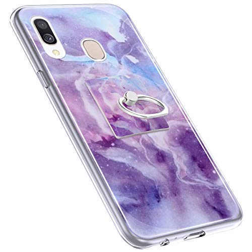 Urhause Cover Compatible with Samsung Galaxy A40 Case Sparkle Glitter Bling Marble Case TPU Silicone Ring Holder Cover 360 Degree Rotation Ring Holder Kickstand Shiny Bling Shockproof Cover Purple