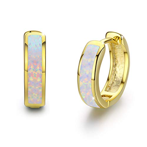 Small Hoop Earrings for Women Hinged Huggie Earrings Simulated Opal Earrings Hypoallergenic Earrings for Sensitive Ears 925 Sterling Silver Earrings for Women Jewelry for Women (Glod)