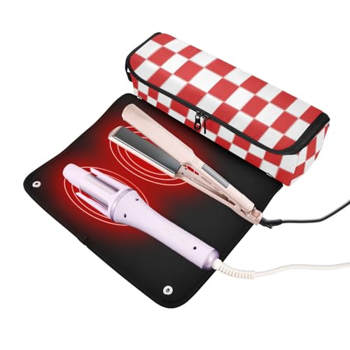 Bolsa de Viaje para Herramientas de Cabello con Tapete Resistente al Calor y Compartimentos para Plancha, Rizador y Secador Blanco Rojo miniatura 2