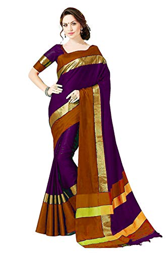 Image of PerfectBlue Women's with Blouse Piece Saree (VisvaVariation Lightgreenbrown Free Size)