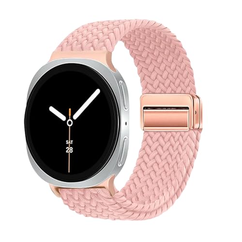 Image of Magnetic Braided Band for Samsung Galaxy Watch 9 8 40mm 44mm, Galaxy Watch8 Classic 46mm, One Click No Gap Elastic Stretchy Nylon Fabric Sport Strap for Women Men (Pink)