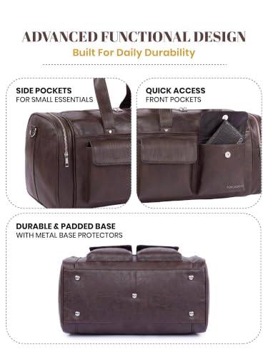 Image of Fur Jaden Weekender Premium Duffle Bag for Travel for Men and Women Made of Faux Leather with Attachable Shoulder Strap Cabin Holiday Bag (Vintage Brown)