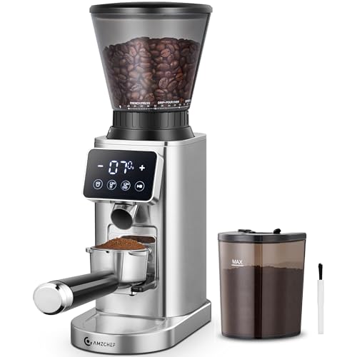 Comparison: Best Small Espresso Grinder 7 AMZCHEF Coffee Grinder, Burr Coffee Bean Grinder for Home Use with 48 Precise Grind Settings, Detachable Funnel Stand for Espresso, LED Control Panel, Anti-static Design, silver