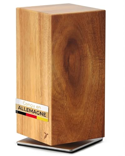 Bloc à couteaux rotatif à 360 degrés magnétique sans bois d'acacia – Porte-couteaux magnétique universel en bois non équipé – Bloc élégant en bois...