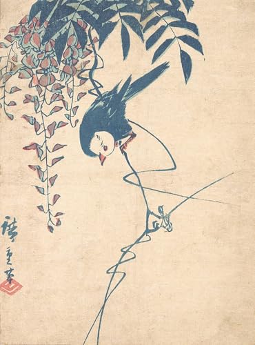 Affiche Ando Hiroshige Glycine et oiseau décoration de bureau tableau sur toile 60x90cm