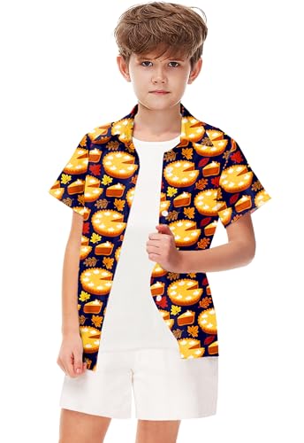 Image of Remimi Unisex Kids Halloween Shirt Boys Pumpkin Ghost Shirts Hawaii Button Up Tops 5-14 Years