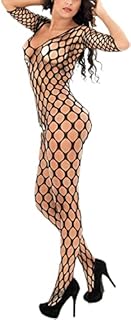 Bommi Fairy Women Lingerie Fishnet Bodysuits Nightwear for Romantic Date Long Sleeve Babydolls Mini Dress Mesh Stockings Tights Free Size
