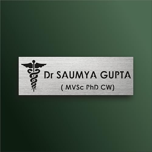 Image of Customized Self Adhesive Acrylic Name Plate for Home |Black and Brush Silver Acrylic Engraving Personalized Door Name Plate | Custom Name Board for House, Office & Entrance (12 x 4 Inch, Brush Silver)