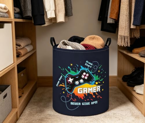 Image of Baby Laundry Basket Baby Nursery Hamper Kids Laundry Basket Toy Storage Bin for Boys Room Decor Gift Baskets for Bedroom Bathroom(Games)