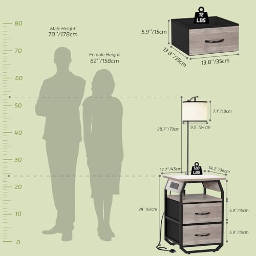Image of runjuly Floor Lamp with Table, End Table with Light and Charging, Greige