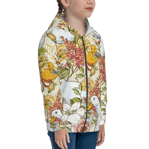Ducks and Flowers Kids Pullover Hoodies Boys Zip Up Sweatshirts Girls Athletic Clothes with Pocket4