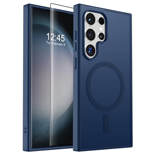 Image of SUPFINE Magnetic for Samsung Galaxy S23 Ultra Case with Screen Protector, (Built-in Magnets) (Military Grade Drop Protection) Slim Translucent Shockproof Phone Case,Sapphire Blue