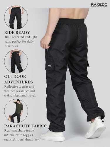 Image of Men's Water-Resistant Parachute Pants | Mens Bottom Wear | Cargo Pants for Men | Korean Pants for Man | Baggy Trackpants | Lightweight Multi-Pocket Utility Fit - Freedom to Move & All-Day Comfort
