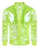 COOFANDY Men's Metallic Jacket 70s Disco Dance Party Costume Shiny Varsity Zipper Baseball Bomber Jacket,Lemon,L