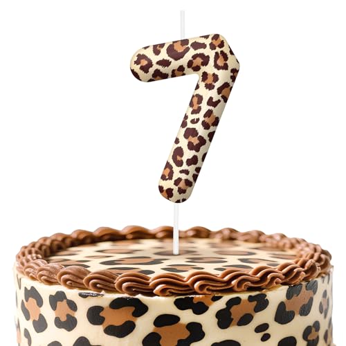 Leopard Print Number 7 Birthday Candles, Cheetah Themed Cake Topper for Boys Girls Cake Decorations, Birthday Decorations Party Supplies, Number Candles for Party Decor