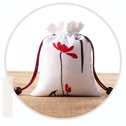 4 bolsas de lino para sachets con patrón de loto rojo, 13x16 cm miniatura 2