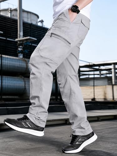 Image of Men's Pure Cotton Cargo Pants | Regular Fit Multi-Pocket Utility Trousers for Men | Solid Cargo Bottom Wear with Zip Pockets | Comfortable Casual Outdoor Wear