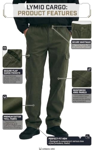 Image of Lymio Men Cargo | Cotton Cargo Pants for Men | Regular Fit High Rise Solid Pants (117-120)