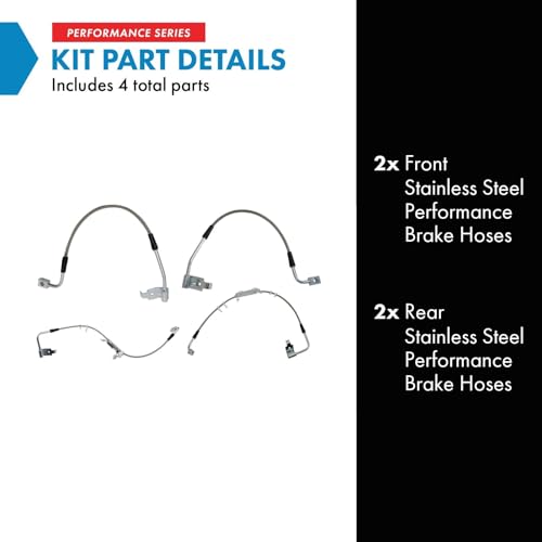 Image of TRQ Performance Front and Rear Brake Hose Set Compatible with 11-12 Jeep Wrangler