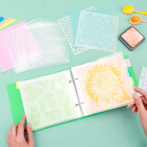 Image of Cookie Stencil Storage Binder for Storage 6x6inch Stencils,Die Cuts,DIY Scrapbooking,Clear Stamp,Storage Folder Organizer Include 1 Green Cover,50 Sleeve,50 Backing Paper and 10 Sheets Divider Tabs