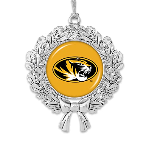 From the Heart Enterprises Missouri Tigers Wreath with Team Logo Silver Metal Christmas Ornament Gift Tree Decoration MU
