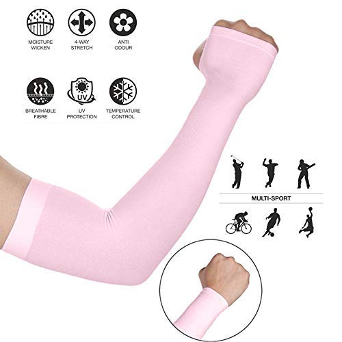Gugzy Arm Sleeves UV Sun Protection Arm Cover Sleeves Cooling Long Sleeves Universal Fit for Men, Women, Bikers with Thumb Hole for Protection Against Sun, Dust & Pollution (2, Pink) 3