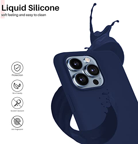 Image of Elzzi Microfiber Candy Case Compatible for iPhone 13 Pro 6.1 inch, Shockproof Slim Back Cover Liquid Silicone Case - Dark Navy Blue