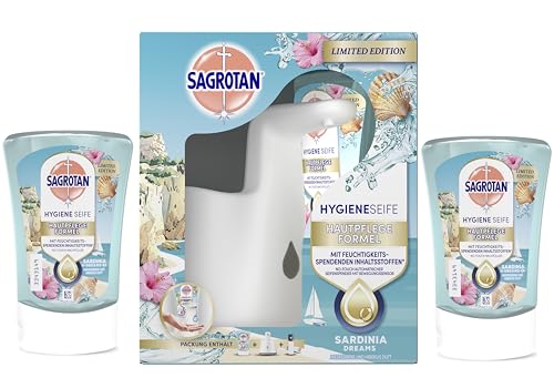 Sagrotan No-Touch Starter-Set Automatischer Seifenspender - inkl. 3 x 250 ml Summer Limited Edition SARDINIA DREAMS