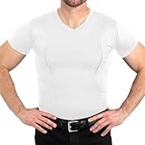 CCW Tactical Concealed Carry Holster Shirt | Secure Hook & Loop Pocket with Large Storage | All Season Moisture Wicking Compression Shirt | Mens V-Neck, White XL