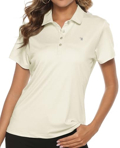 TBMPOY Women's Golf Polo T Shirts Lightweight Moisture Wicking Short Sleeve Shirt Quick Dry 4-Button, C14-eggnog, Medium