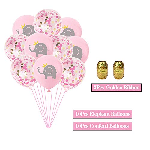 Pink Elephant Balloons For Girls Baby Shower/Girls Birthday Decorations | 10 Pack 12 Inch Elephant Latex Balloons And 10 Pack Confetti Balloons For Elephant Theme Birthday Party Favors #TOP1