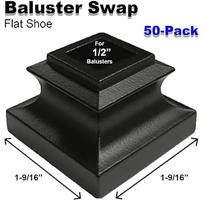 1/2" Stair Iron Baluster Swap Flat Shoes (50-Pack) Stair Parts for Square Scroll Basket Twist Knuckle Railing Metal Spindles NO Set Screw (Satin Black)
