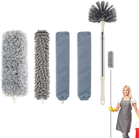 PhilaeEC Extendable Feather Duster Kit, 5PCS Duster Cleaning Kit with Extension Pole Replacement Heads, Microfiber Gap Duster for Cleaning Dust Cobweb on High Ceiling Fans/Lights/Blinds/Cars