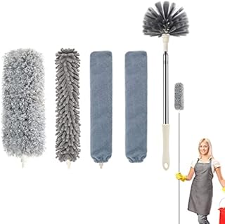 PhilaeEC Extendable Feather Duster Kit, 5PCS Duster Cleaning Kit with Extension Pole Replacement Heads, Microfiber Gap Duster for Cleaning Dust Cobweb on High Ceiling Fans/Lights/Blinds/Cars