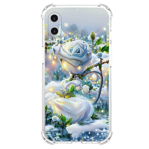 IVY TPU Case for iPhone 17 Clear Case with Rose Design, Anti-Yellowing, Anti-Fall,Wireless Charging Compatible Cover - White