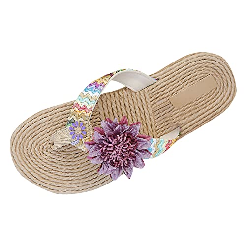 Femmes Tongs à la Mode été Nouveau modèle intérieur et extérieur polyvalence Paille tissé Fleur Sandales antidérapant Plage Sandales Plate-Forme pour Femmes...
