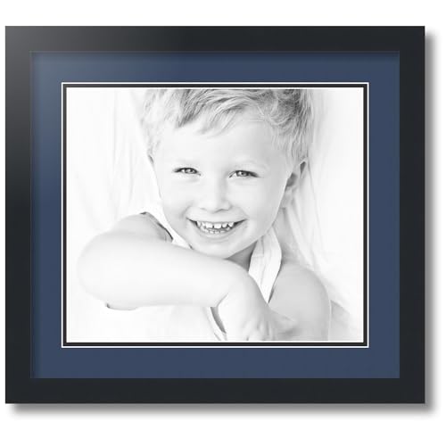 ArtToFrames Collage Photo Frame Double Mat with 1-12x14 Openings with Satin Black Frame and Midnight Blue mat.