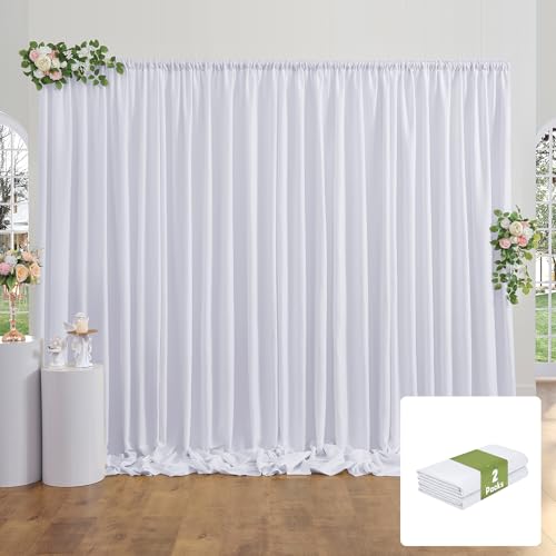 10x10FT White Backdrop Curtains for Party, 2 Panels 5x10FT Thick Polyester Backdrop Drapes, Wrinkle Resistant Photography Background Drapes for Wedding Birthday Home Decoration