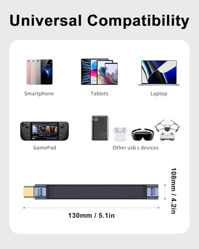 Image of Duttek Short USB C to USB C Extension Cable 5Inch, (240W PD Fast Charging, 40Gbps, 8K Video) Short Thunderbolt 4 Extension Cable for USB 4 Cord, iPhone 15 /16, MacBook, MacBook, Carplay, External SSD
