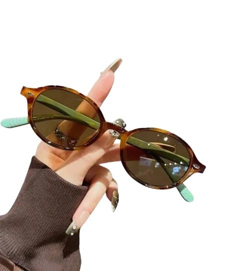 Small Vintage Oval Sunglasses with Green Frame and Brown Lenses for Retro Style and Daily Wear2