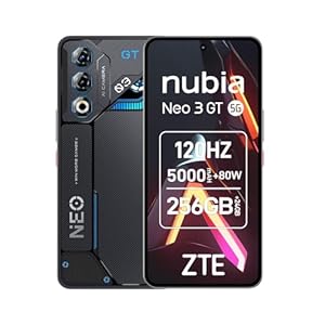 nubia ZTE Neo 3 GT 5G Gaming Smartphone mit IA, 12GB+256GB, Seitenauslöser, LED-Lichter, 6,8" 120Hz OLED Display, 5000mAh Akku, Android 15, grau